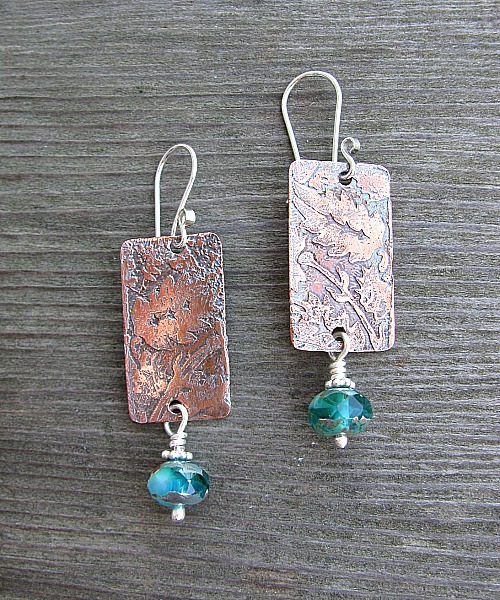 Teal glass with etched copper